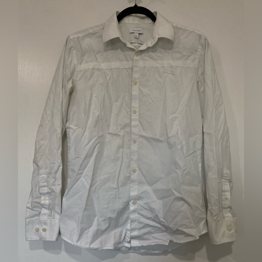 Calvin Klein White Dress Shirt Elegant Cotton Blend